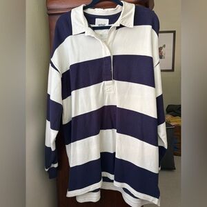 aerie Navy and White Striped Rugby Polo